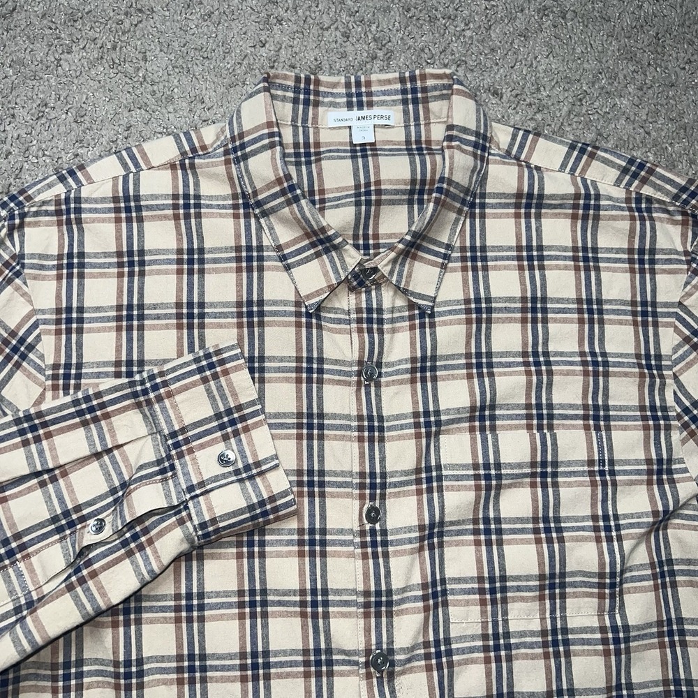 James Perse Shirt Mens 3 Large Standard Flannel Plaid Button Down Casual Luxury